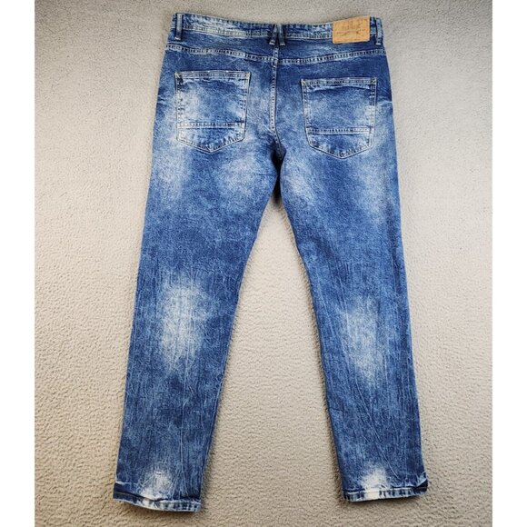 Akademiks Jeans Mens 40x32 Blue Slim Moto Fit Stone Wash Modern Denim Jeanius - Picture 1 of 10